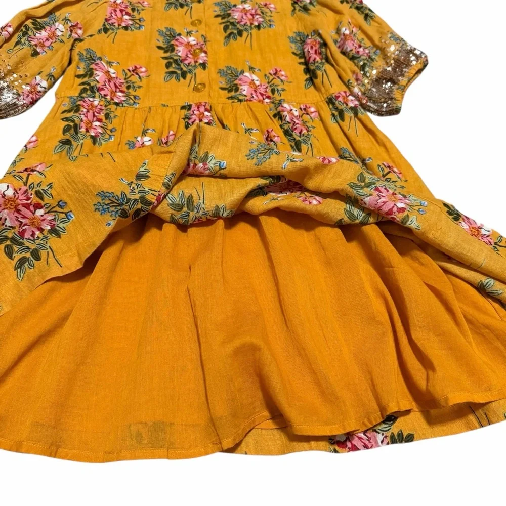 NWT Pink Chicken Girls Inca Gold Franken Floral Evelyn Dress | Size 8Y